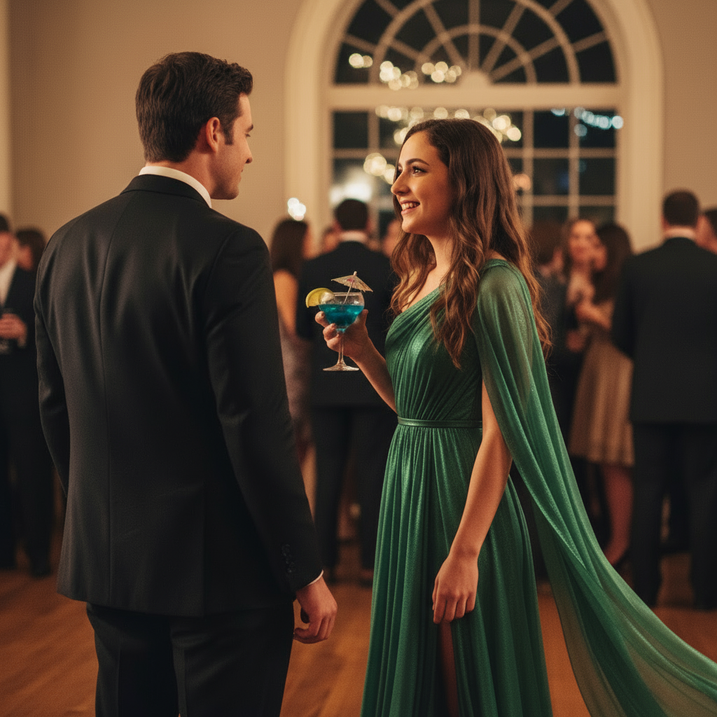 AI result: Emerald Green Formal Gown - Statement Evening Look